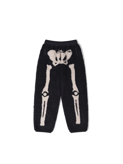 KAPITAL Lamb‑Wool Bone Pattern Pants – Japanese Retro Warm Unisex Trousers