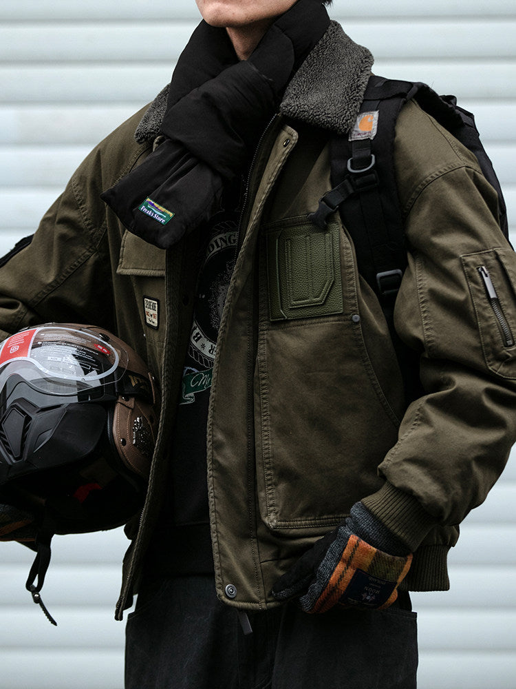 American Retro MA-1 Flight Jacket - Lambswool Collar 90% Down Bomber Coat