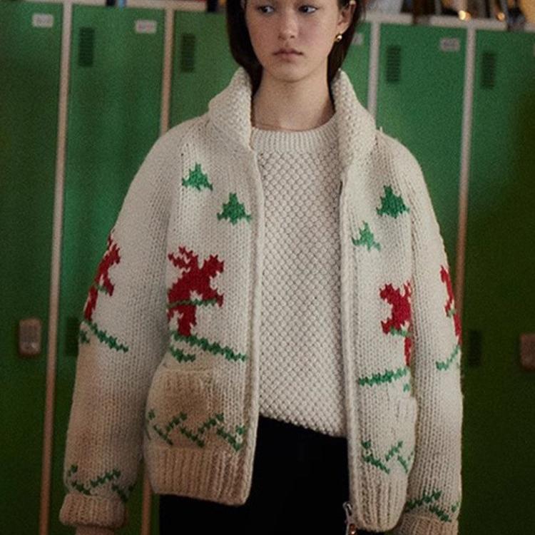 Handmade Wool Zipper Knit Sweater Coat