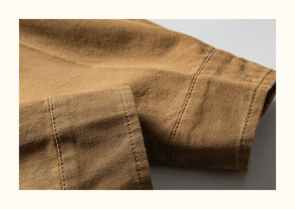 Colour-Block Turn-Down Collar Long Sleeve Shirt – Washed Heavy Cotton (Unisex)