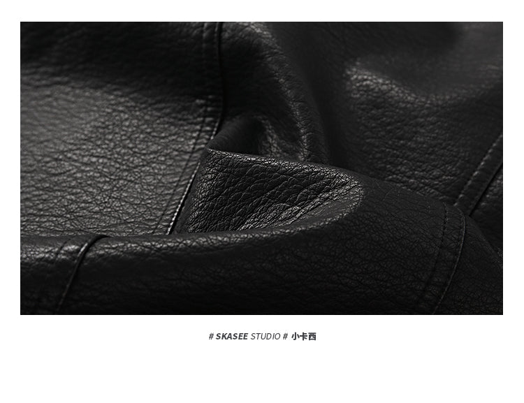 American Retro Lychee Grain Leather Jacket for Men, Spring and Autumn New Style, Cool Motorcycle Jacket, Short Workwear Stand Collar Jacket, Trendy