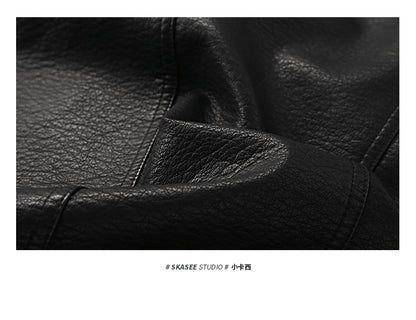 Men's American Retro Leather Jacket - Lychee Grain Stand Collar Motorcycle Coat