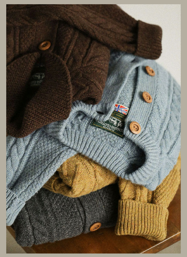 Traditional Aran Fisherman Sweater – Jacquard Knit Crewneck Cardigan (Unisex)