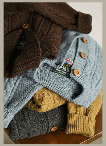 Traditional Aran Fisherman Sweater – Jacquard Knit Crewneck Cardigan (Unisex)