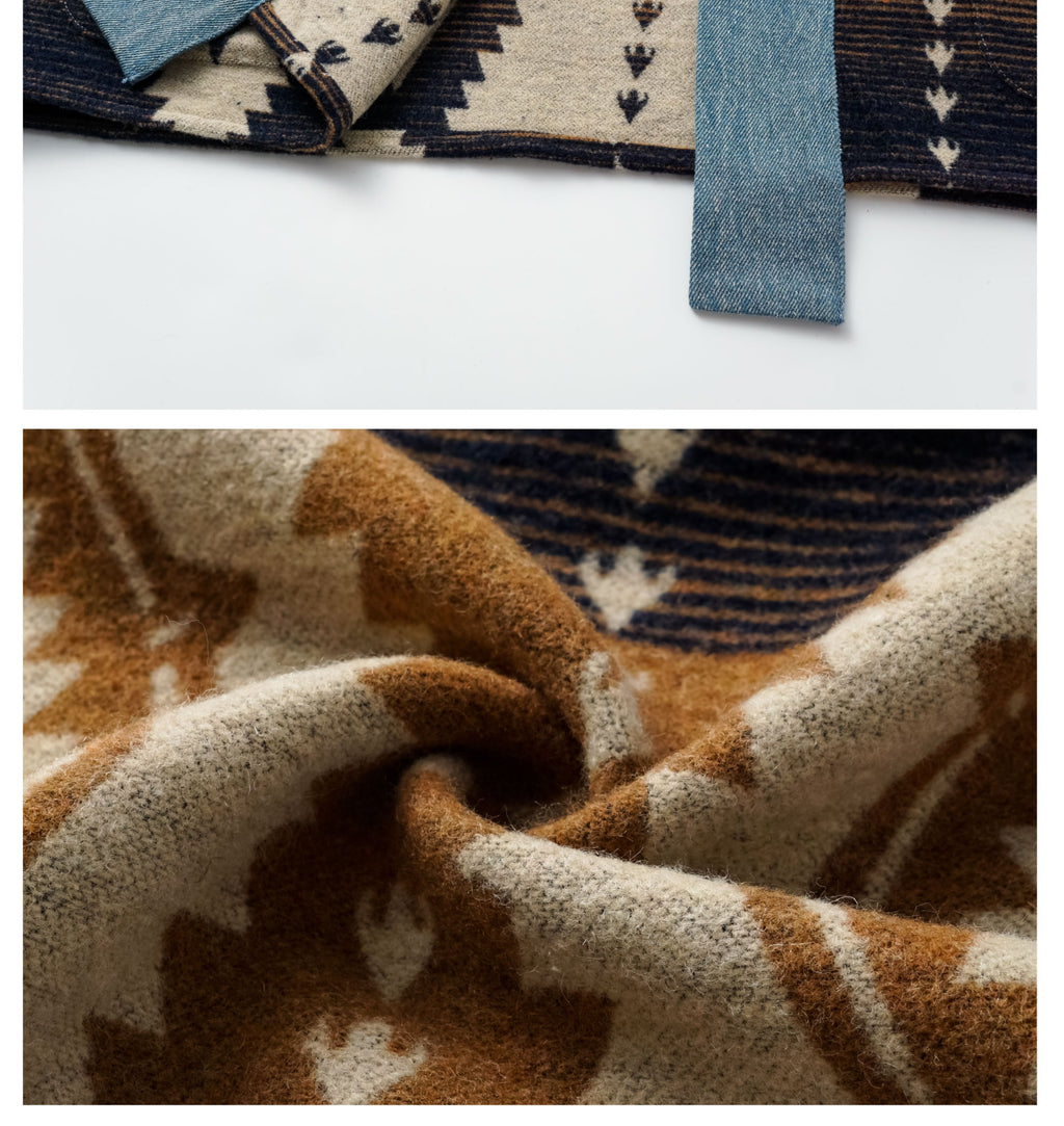 Woodbowl.2023aw Navajo/Woolen Jacket Wool Fabric Tie Ethnic Robe