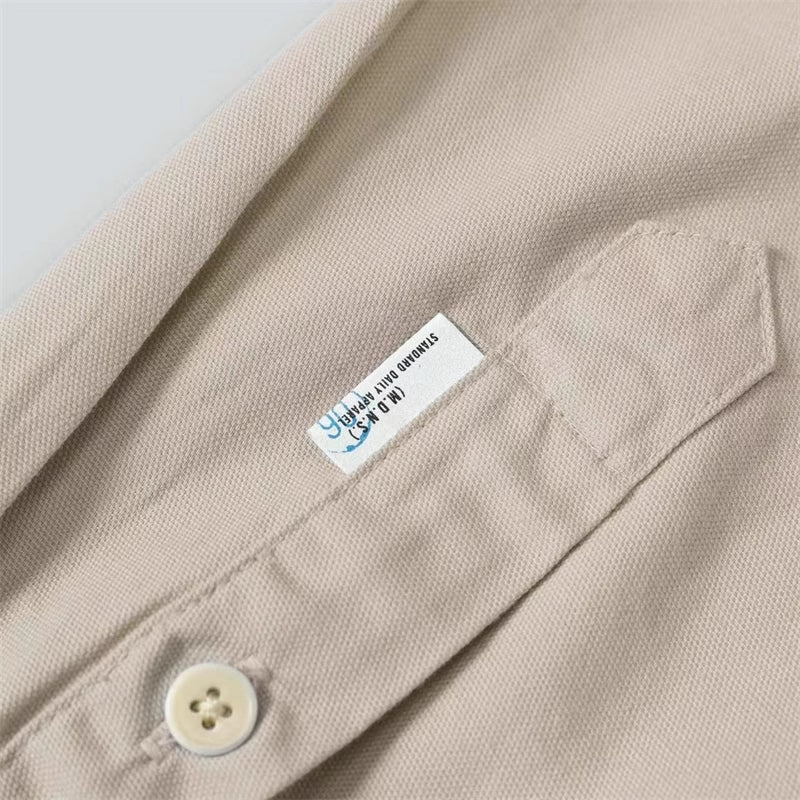 Long Sleeve Shirt Pure Cotton Japanese Style Simple Solid Color Shirt for Men
