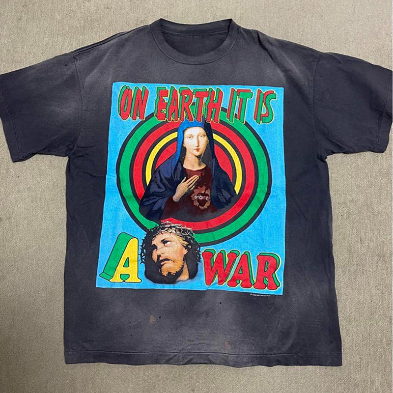 90s Saint -Saints American Heavy Metal Band Vintage Distressed Loose Heavyweight Short Sleeve T-Shirt