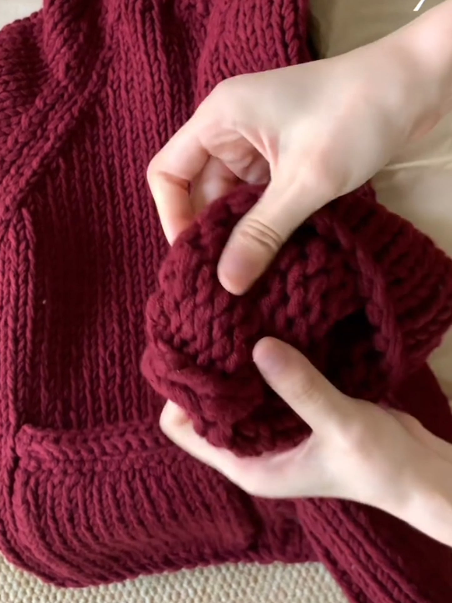 Berry Red Stand-Collar Wool Cardigan Coat – Thick-Needle Premium Knit (Women)