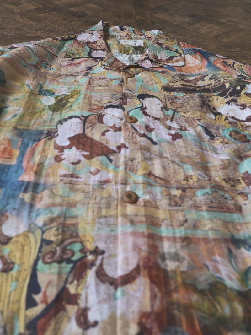 Vintage Loose Print Cuban Collar Shirt Linen Hawaiian Short Sleeve Shirt Dunhuang Summer Trend Brand