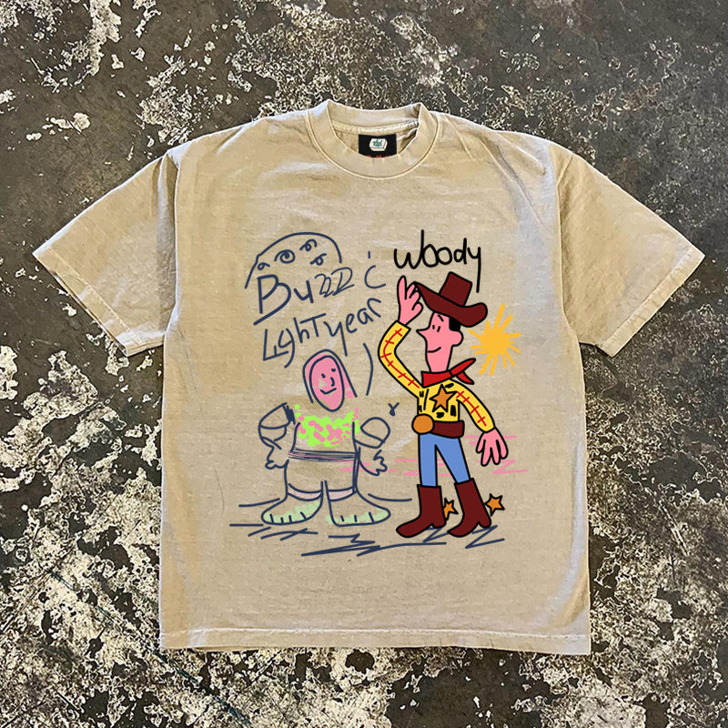 220G Breathable Regular Shoulder Version! Niche High Street Graffiti Design Couple's Half Sleeve