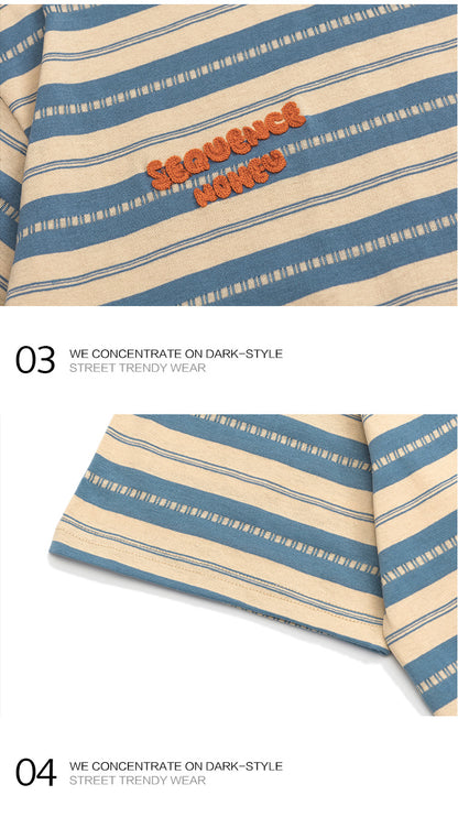 Japanese Style Casual Cartoon Color Block Striped Short Sleeve Men's T-Shirt Summer Oversize Lazy Half Sleeve Tee