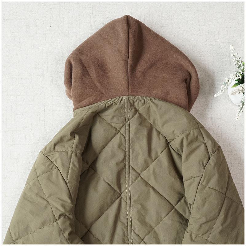 Warm Mid-Length Hooded Quilted Cotton Jacket – Loose, Retro Japanese Outerwear for Women