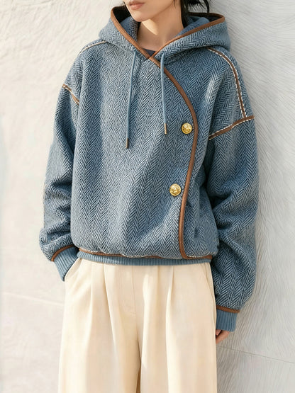 Women's 2025 Autumn Winter Korean Little Chanel Coat - Blue Corduroy Lamb Wool Thick Warm Coat