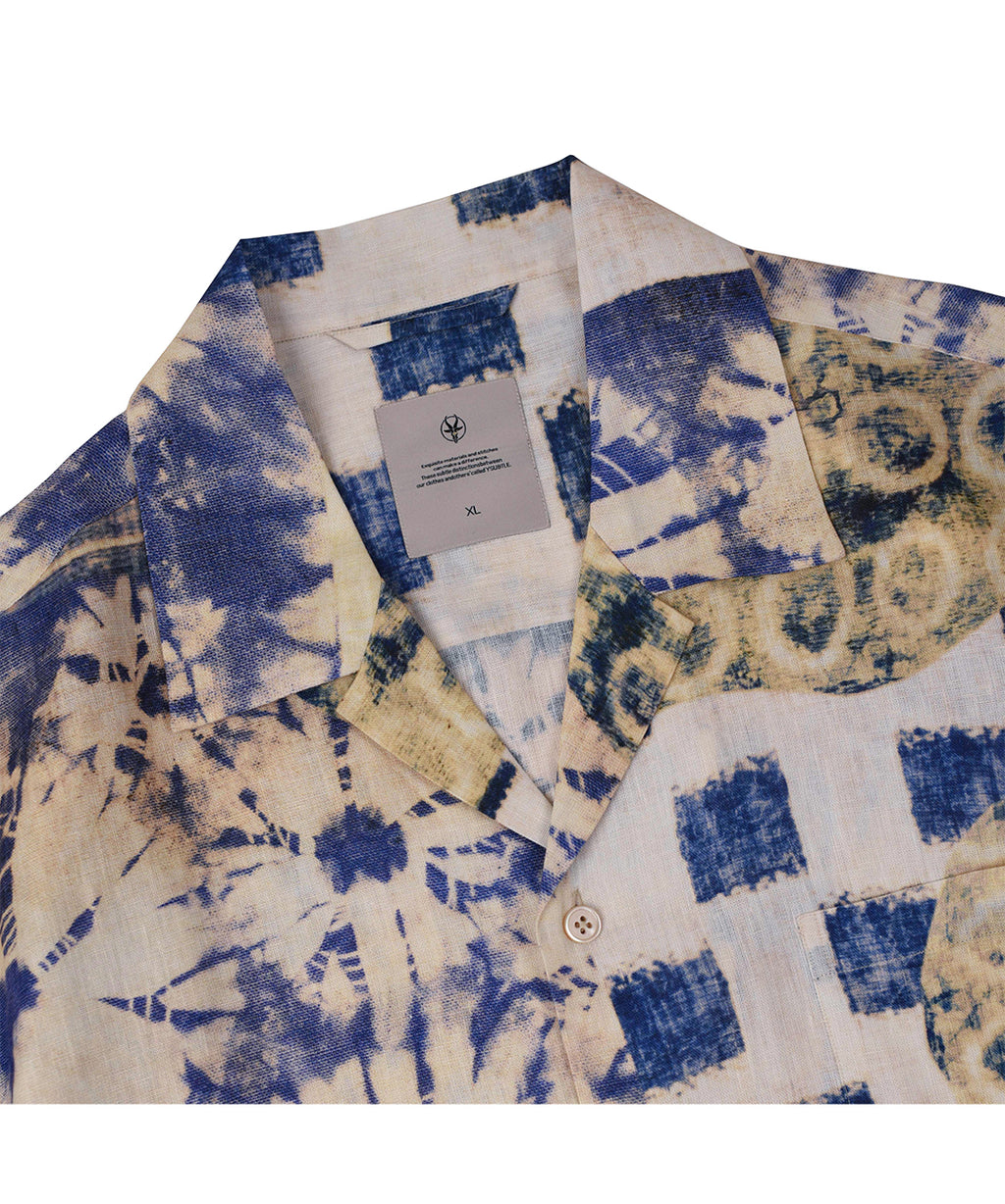 Summer New Hawaiian Print Sleeve Shirt 70% Tencel 30% Linen Shirt Japanese Retro Loose Shirt for Men