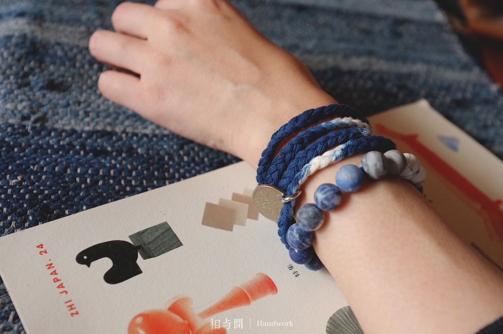 Sixpence Lucky Coin Blue Dyed Woven Bracelet Amekaji Indigo National Trend Couple Bracelet