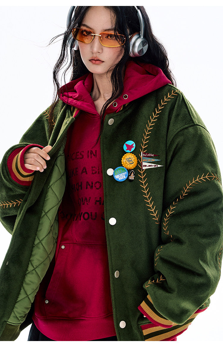 BJHG Quilted Baseball Jacket - American Style Color-Block Winter Coat (Unisex)