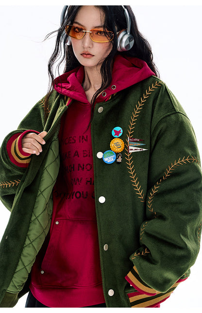 BJHG Quilted Baseball Jacket - American Style Color-Block Winter Coat (Unisex)