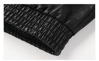 Men's American Retro Leather Jacket - Lychee Grain Stand Collar Motorcycle Coat