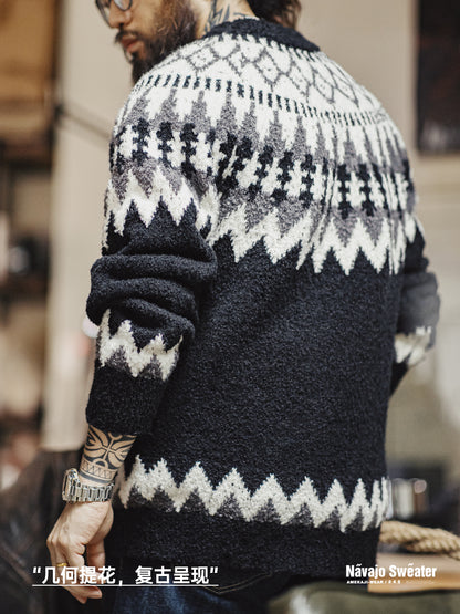 Madden Workwear Retro Icelandic Fair Isle Wool Sweater – Crew Neck, Autumn Weight (Men)