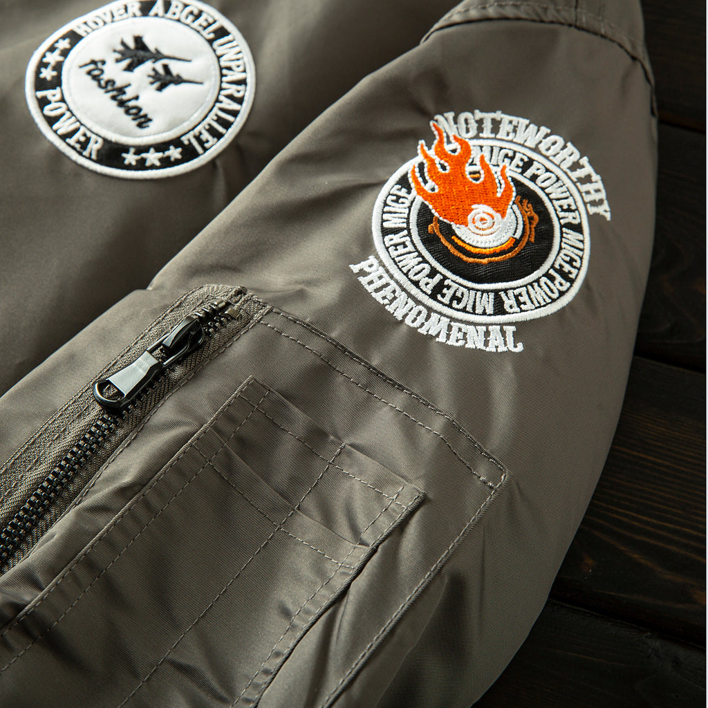 Men’s Heavy Embroidery Baseball-Collar Flight Jacket – Rugged Retro Casual for Fall