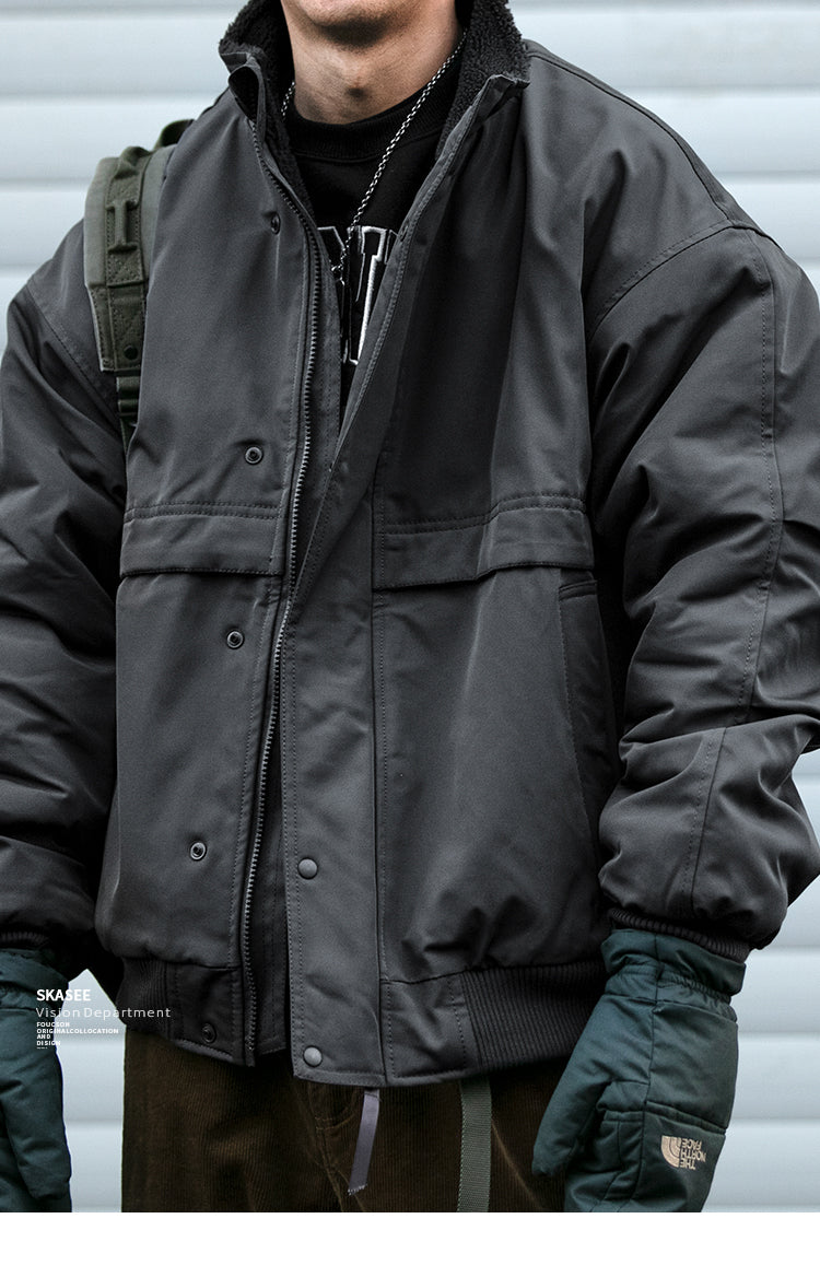 Japanese Style Trendy Brand Lamb Wool Stand Collar Cotton Jacket Men Winter Trendy Brand Couple Loose Thickened Warm Workwear Cotton Coat Jacket