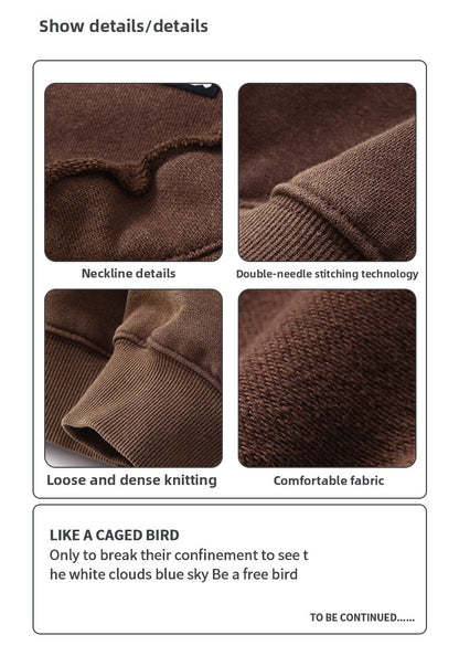 Unisex 465g Washed Vintage Sweatshirt - Boxy Half-Zip Snowflake Knit Pullover