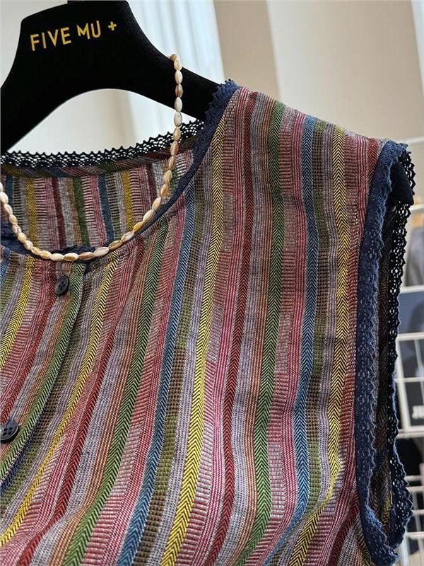 Plus-Size 150kg Color-Block Patchwork Vest – Ethnic Summer Statement Outerwear