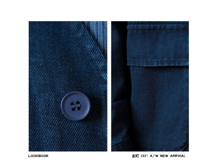 Vintage Washed Denim Collarless Shirt – Japanese Style Long Sleeve (Unisex)