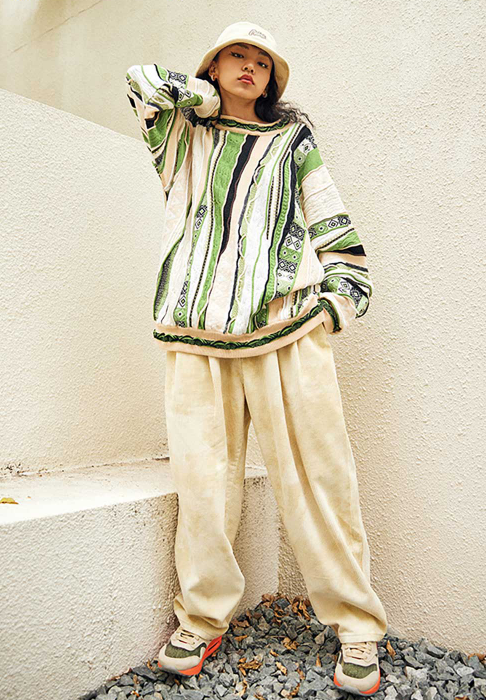 MEDRIA Bitter Melon Pattern Sweater Pop Style Outdoor Ethnic Style Pullover Niche Vintage Retro Unisex