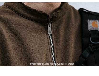 Unisex 465g Washed Vintage Sweatshirt - Boxy Half-Zip Snowflake Knit Pullover