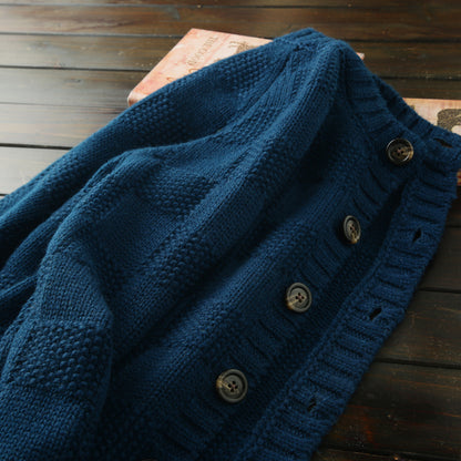 Men's High-End Italian Order Heavyweight Wool Cardigan - Autumn Winter Thickened Round Neck Knitted Sweater Jacket