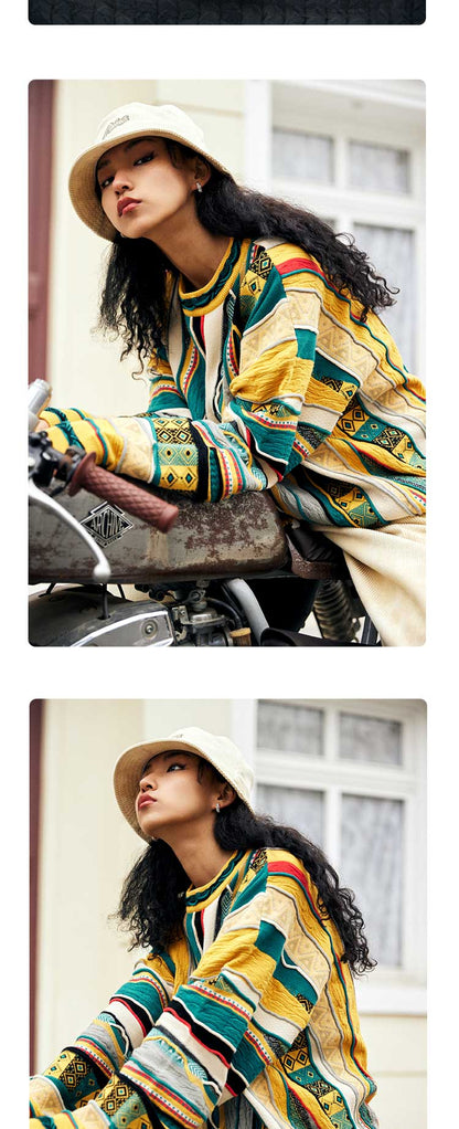 Medria New Year Limited Edition Sweater - Retro Bitter Melon Stripe Multi-Color Pullover