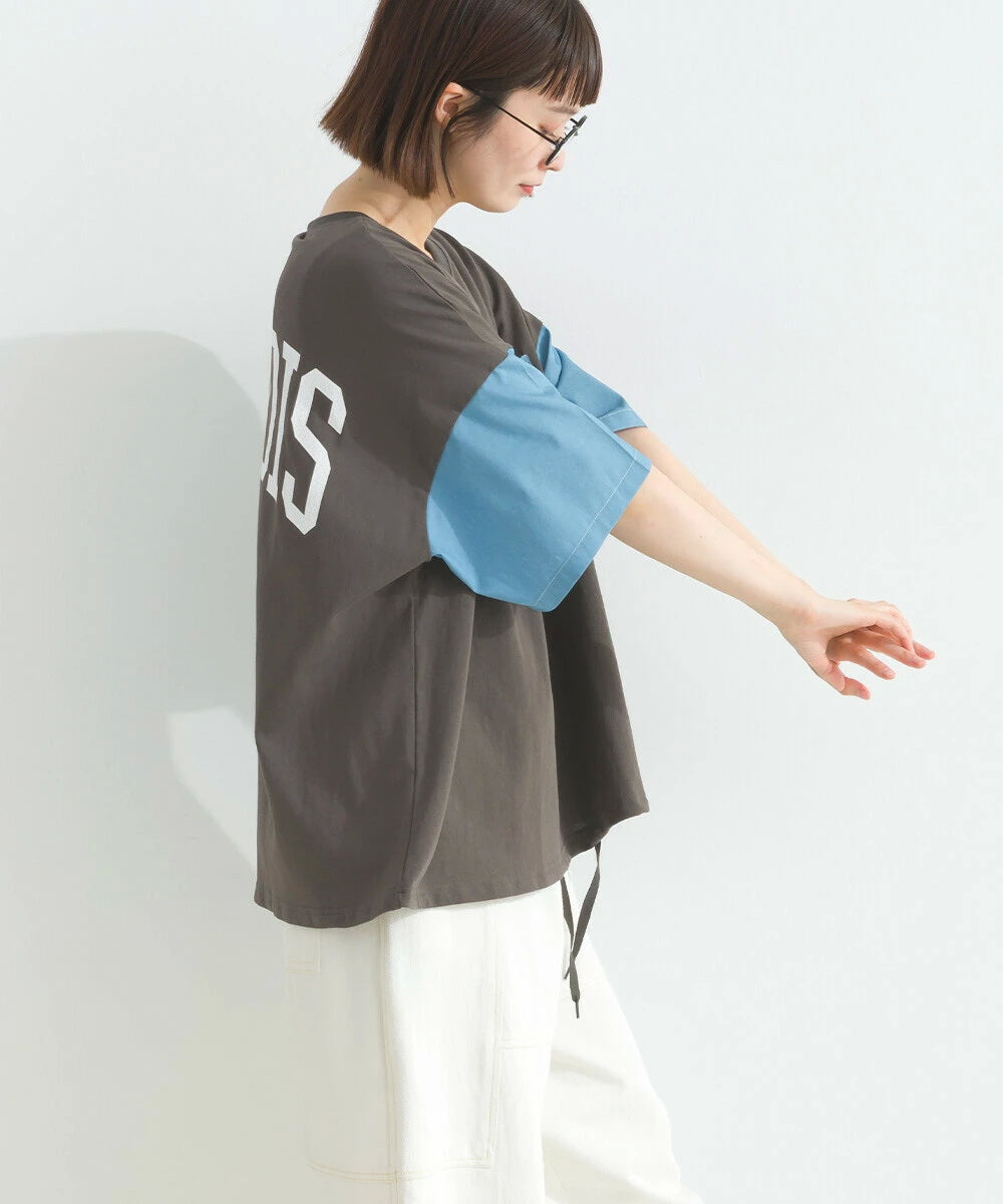 Japanese Style Stitching Denim Pocket Letters Profile T-shirt Designer Loose Casual Summer Patch