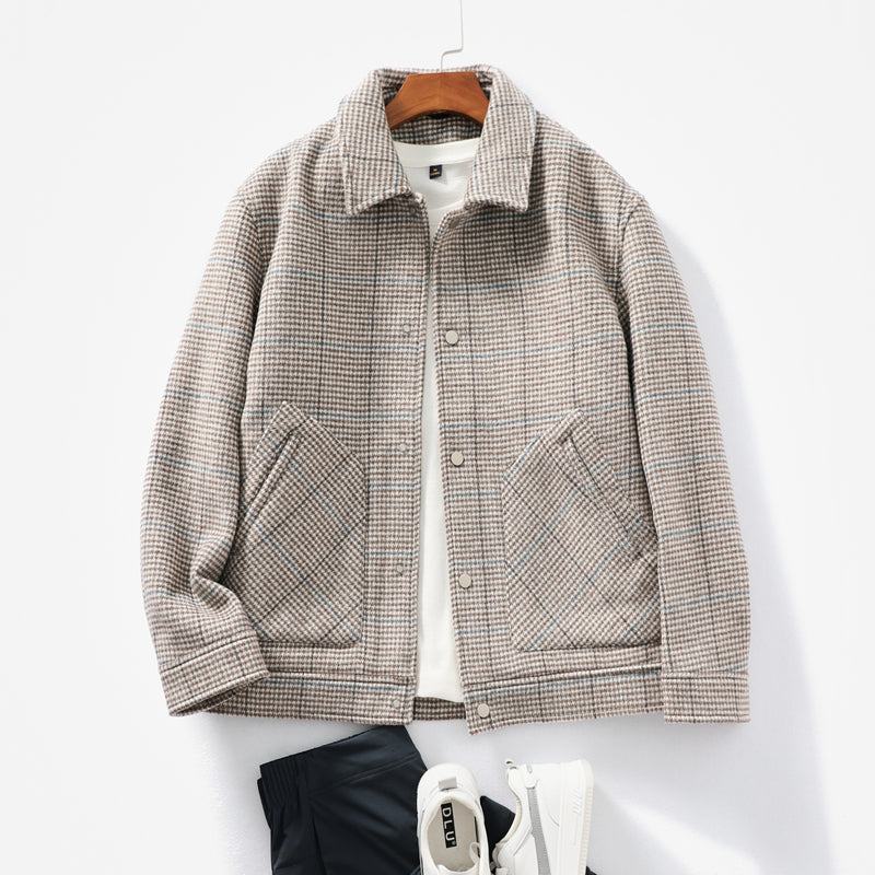 Heavyweight 53% Sheep Wool Houndstooth Lapel Coat – Korean-Style Casual Winter Staple
