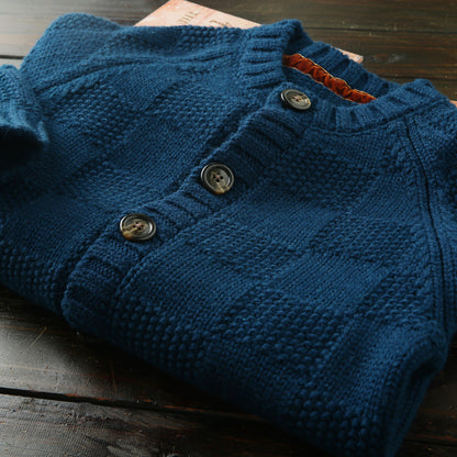 Men's High-End Italian Order Heavyweight Wool Cardigan - Autumn Winter Thickened Round Neck Knitted Sweater Jacket