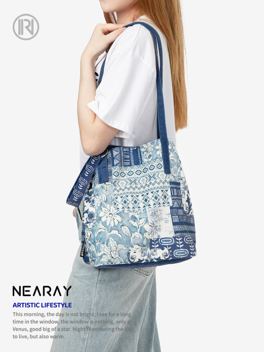 Original Blue and White Handheld Shoulder Crossbody Bag Versatile Niche Literary Casual Commuter Bag