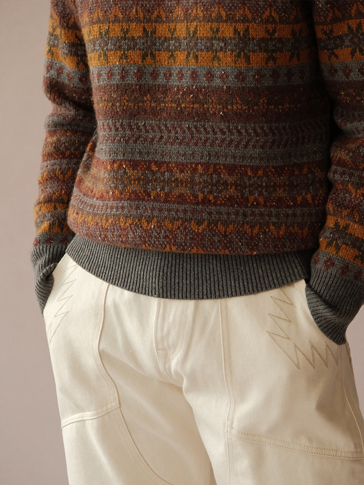 Vintage Fair Isle Wool-Blend Crewneck Sweater – British Heritage Style (Unisex)