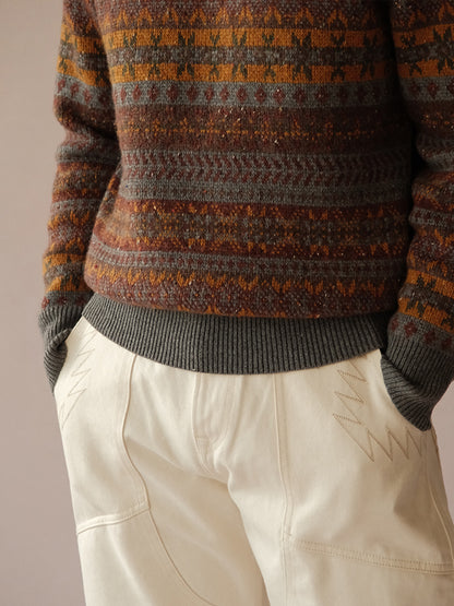 Vintage Fair Isle Wool-Blend Crewneck Sweater – British Heritage Style (Unisex)