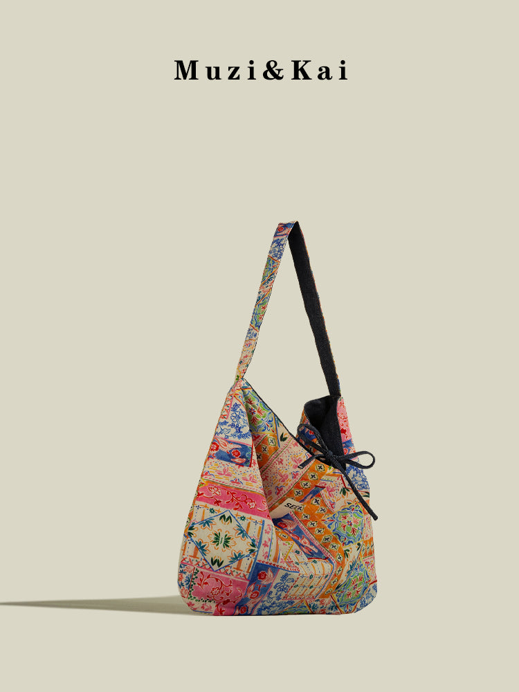 Large Capacity Tote Bag for Women 2025 New Fashion Retro Color Block Versatile Casual Commuter Shoulder Bag