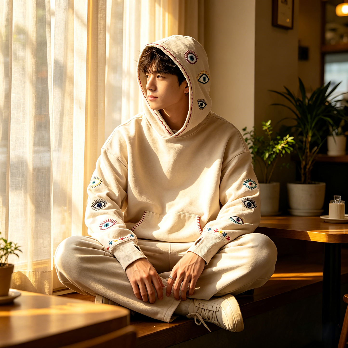 Japanese Vintage Embroidered Eye Hoodie – Washed Cotton Loose Fit Streetwear Pullover | Japanese vintage | yamalin clothes | Yamalinclothes
