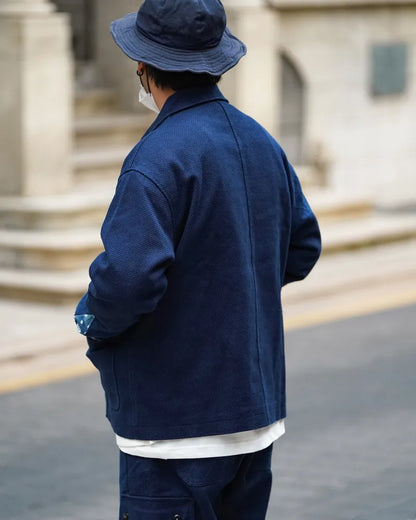 Blue Dye Patchwork Cashew Flower French Workwear Jacket – Loose Short Tooling Coat Men – Japanese vintage | yamalin clothes | Yamalinclothes
