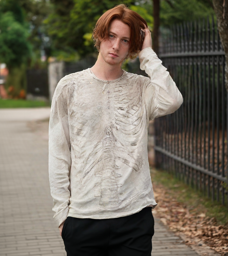 Melanin Black Ink Skull Tee – Dark Gothic Punk Distressed Long-Sleeve Shirt