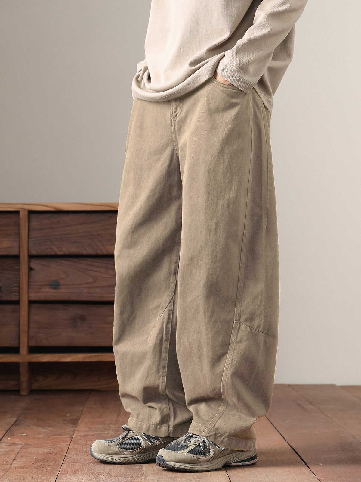 Japanese Retro Wide Leg Scimitar Pants – Washed Cotton Loose Straight Cargo Slacks for Men – Japanese vintage | yamalin clothes | Yamalinclothes