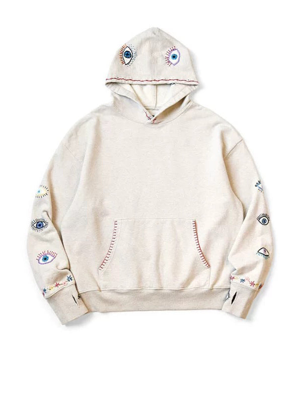 Japanese Vintage Embroidered Eye Hoodie – Washed Cotton Loose Fit Streetwear Pullover | Japanese vintage | yamalin clothes | Yamalinclothes