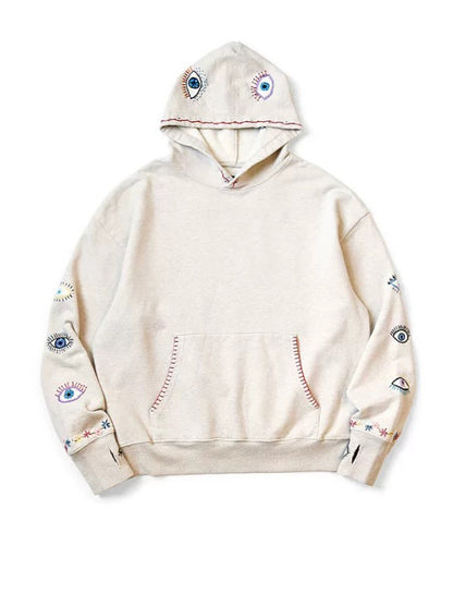 Japanese Vintage Embroidered Eye Hoodie – Washed Cotton Loose Fit Streetwear Pullover | Japanese vintage | yamalin clothes | Yamalinclothes