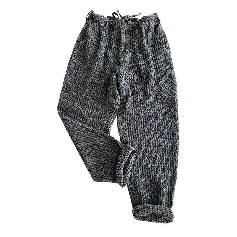 Japanese Vintage Honeycomb Slacks – Washed Black Loose Tapered Pants | Elastic Waist Men's Streetwear | Japanese vintage | yamalin clothes | Yamalinclothes