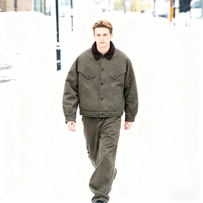Detroit Cropped Padded Jacket – Vintage Workwear Cotton Barn Coat for Men Winter | Japanese vintage | yamalin clothes | Yamalinclothes