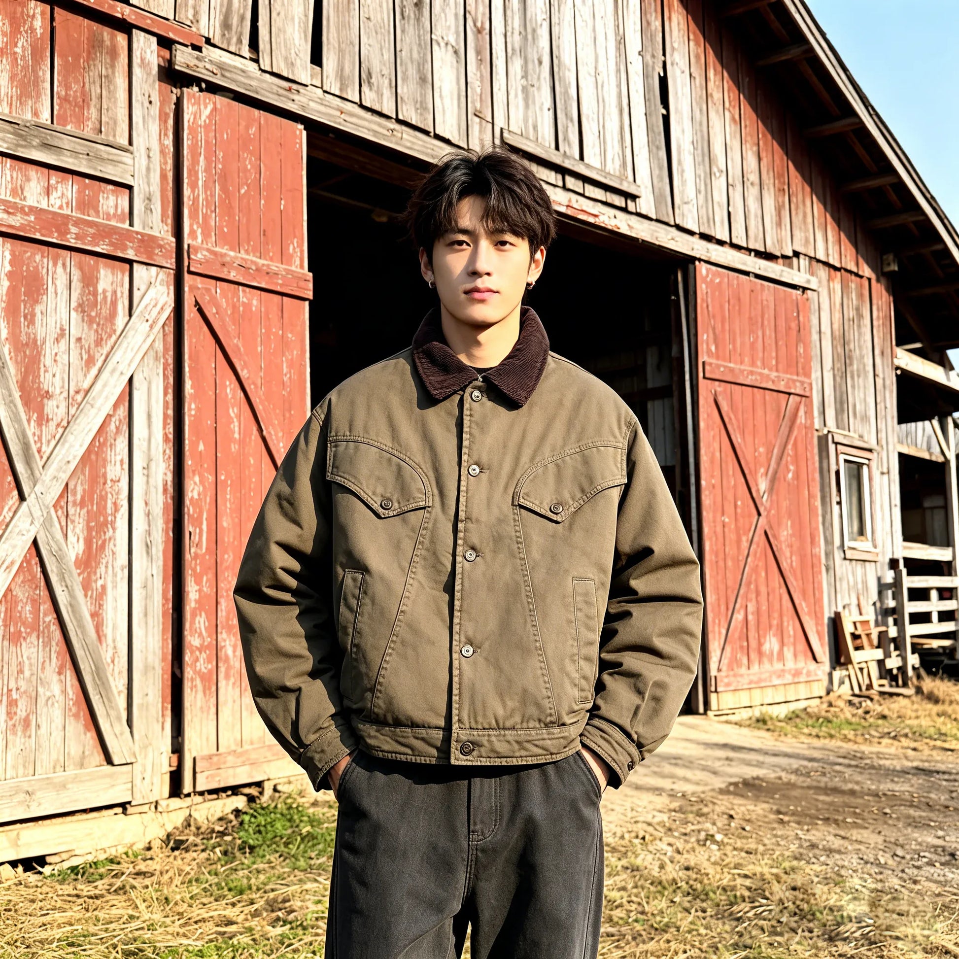 Detroit Cropped Padded Jacket – Vintage Workwear Cotton Barn Coat for Men Winter | Japanese vintage | yamalin clothes | Yamalinclothes