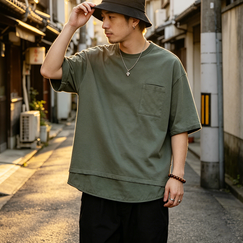 Vintage Patchwork Washed T-Shirt Men – Heavy Cotton Layered Oversized Streetwear Tee | Japanese vintage | yamalin clothes | Yamalinclothes