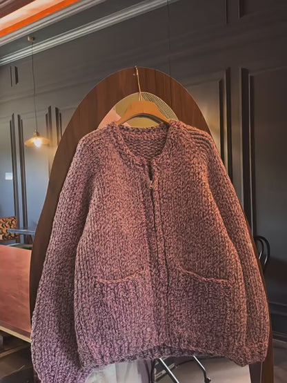 Women's 2025 Winter Retro Street Style Sweater Coat - Handmade Thick Knit Warm Versatile Casual Outerwear